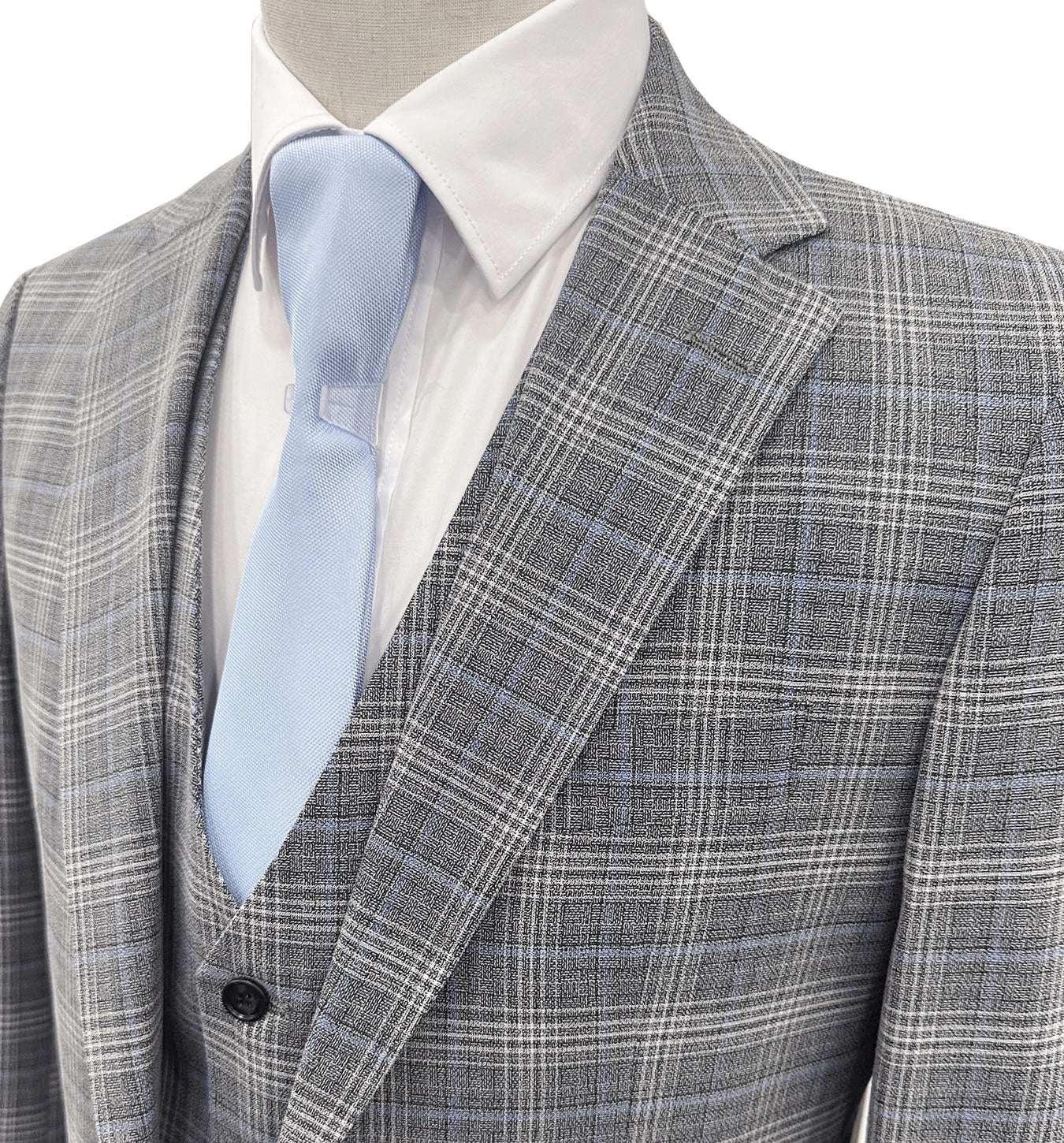 Angelo Rossi: Stilvoller Glen Check Anzug mit Weste - Grau-Blau, moderner Schnitt.